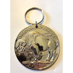 Vintage Large 3” Indian Head Buffalo Nickel Novelty Souvenir Keyring Metal